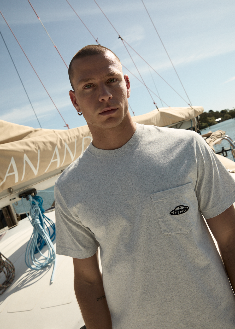 AFENDS Mens Earthling - Heavyweight Boxy Tee - Grey Marle