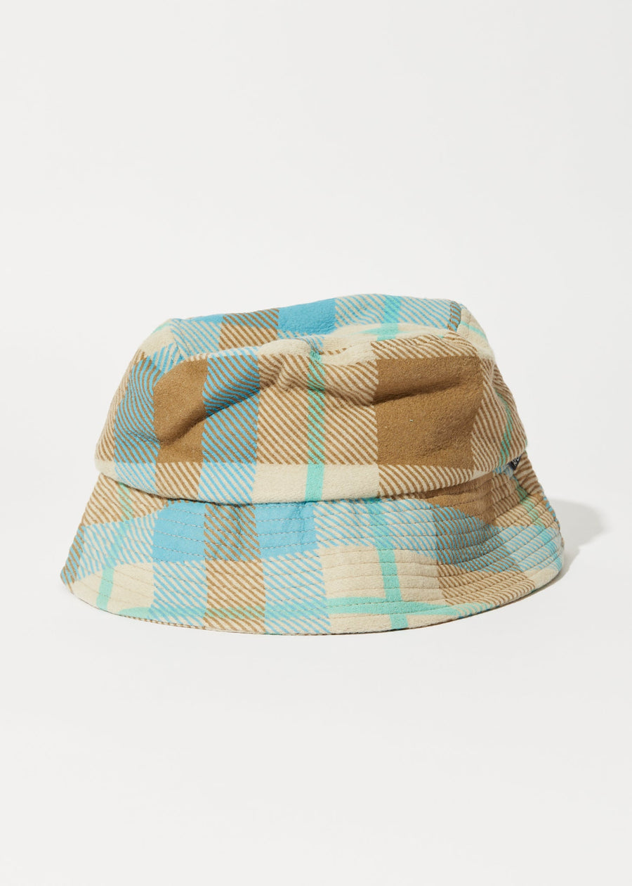 AFENDS Unisex Millie - Reverse Fleece Bucket Hat - Tan Check 