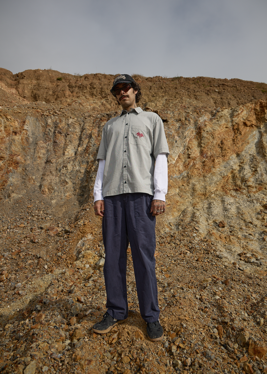 AFENDS Mens Overdie Glider - Overdyed Pleated Pant - Deep Sea