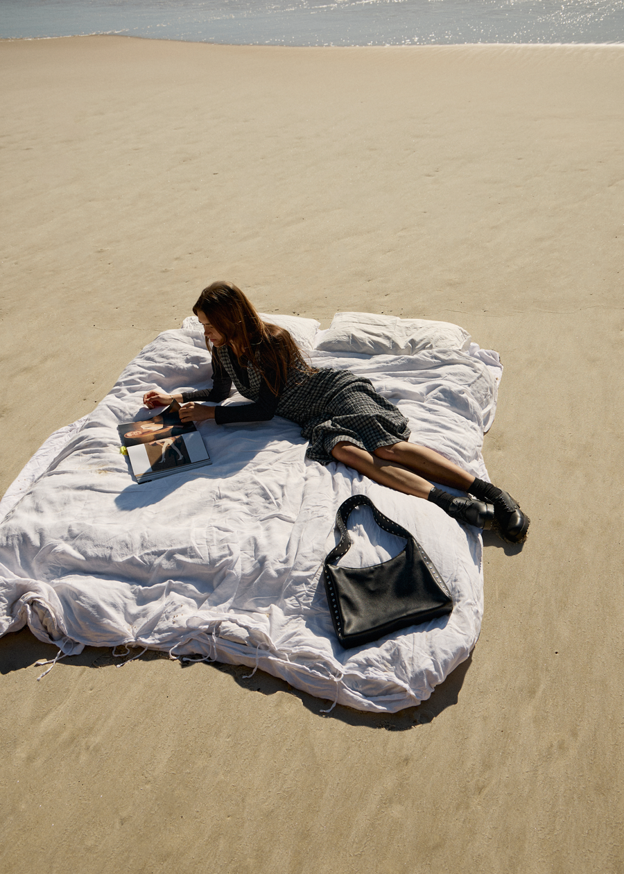 AFENDS Womens Asta - Seersucker Maxi Dress - Steel Check