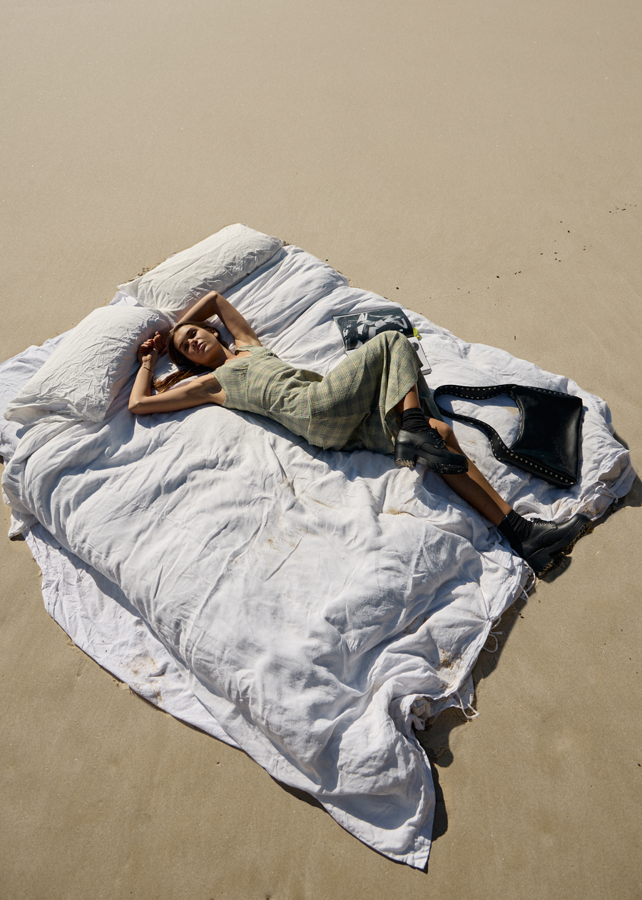 AFENDS Womens Position - Seersucker Maxi Dress - Green Check