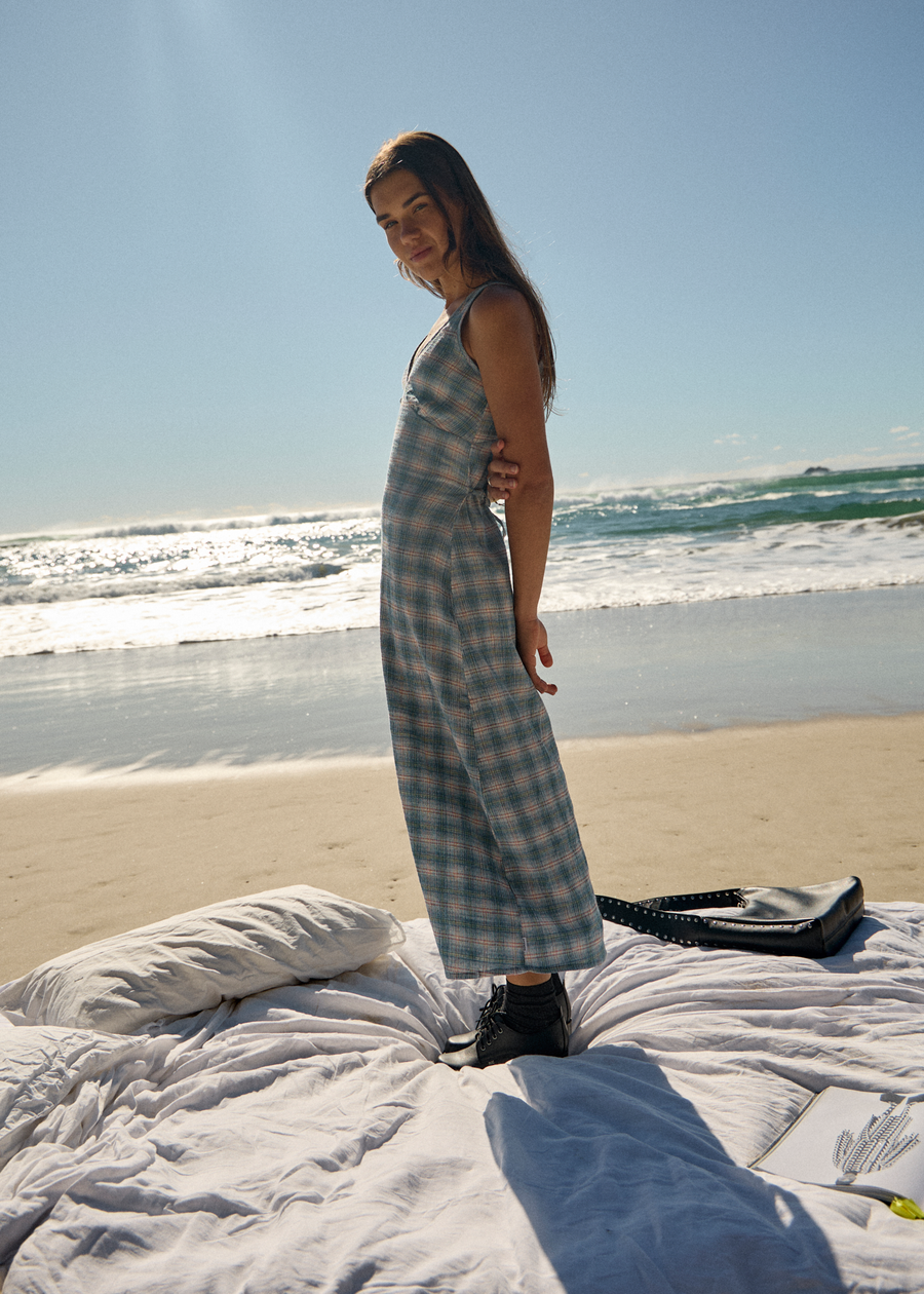 AFENDS Womens Position - Seersucker Maxi Dress - Lake Check