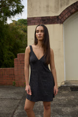 AFENDS Womens Dusk - Seersucker Check Mini Dress - Black Check - Afends womens dusk   seersucker check mini dress   black check