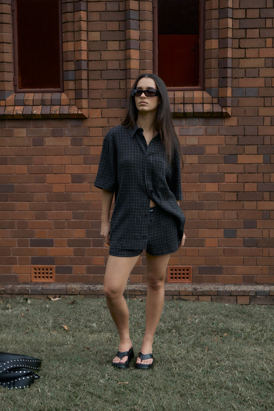 AFENDS Womens Dusk - Seersucker Boxer Short - Black Check