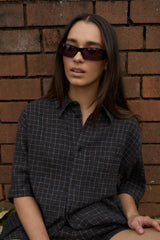 AFENDS Mens Dusk - Seersucker Check Shirt - Black Check - Afends mens dusk   seersucker check shirt   black check