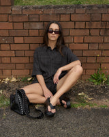AFENDS Womens Dusk - Seersucker Boxer Short - Black Check - Afends womens dusk   seersucker boxer short   black check