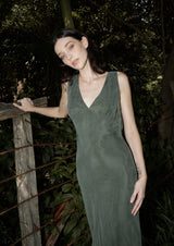 AFENDS Womens Gia - Cupro Maxi Dress - Deep Green - Afends womens gia   cupro maxi dress   deep green 