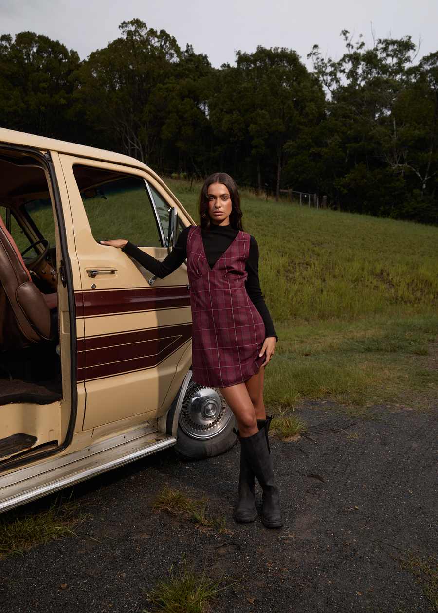 AFENDS Womens Eboni - Check Mini Dress - Port