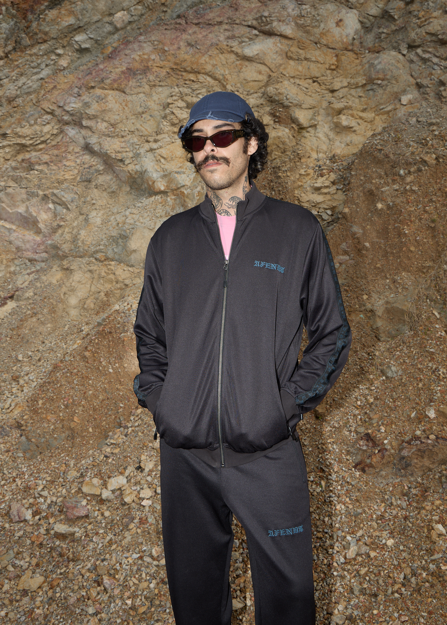 AFENDS Mens Spinal - Track Zip Up Jacket - Black