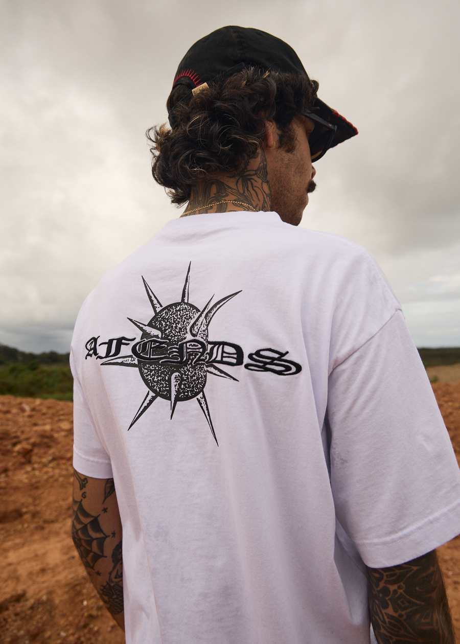 AFENDS Mens Spiked - Heavyweight Boxy Tee - White
