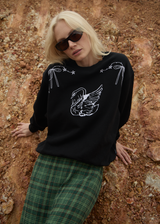 AFENDS Womens Cygnet - Crew Neck Jumper - Black - Afends womens cygnet   crew neck jumper   black