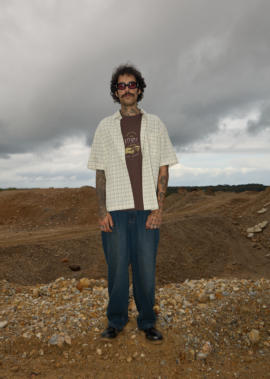 AFENDS Mens Trayback - Boxy Tee - Coffee