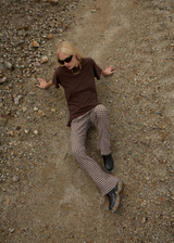 AFENDS Womens Base - Seersucker Flare Pant - Coffee Check - Afends womens base   seersucker flare pant   coffee check