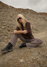 AFENDS Womens Base - Seersucker Flare Pant - Coffee Check - Afends womens base   seersucker flare pant   coffee check