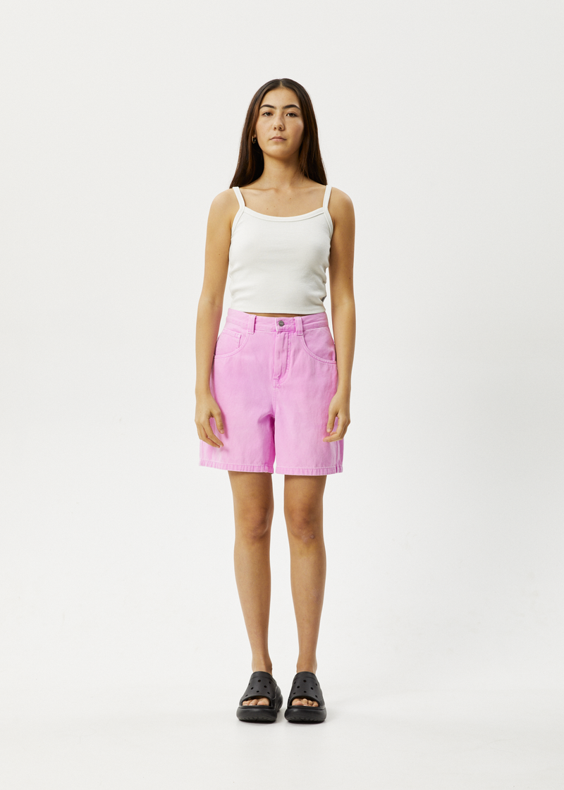 AFENDS Womens Emilie - Denim Workwear Short - Faded Candy