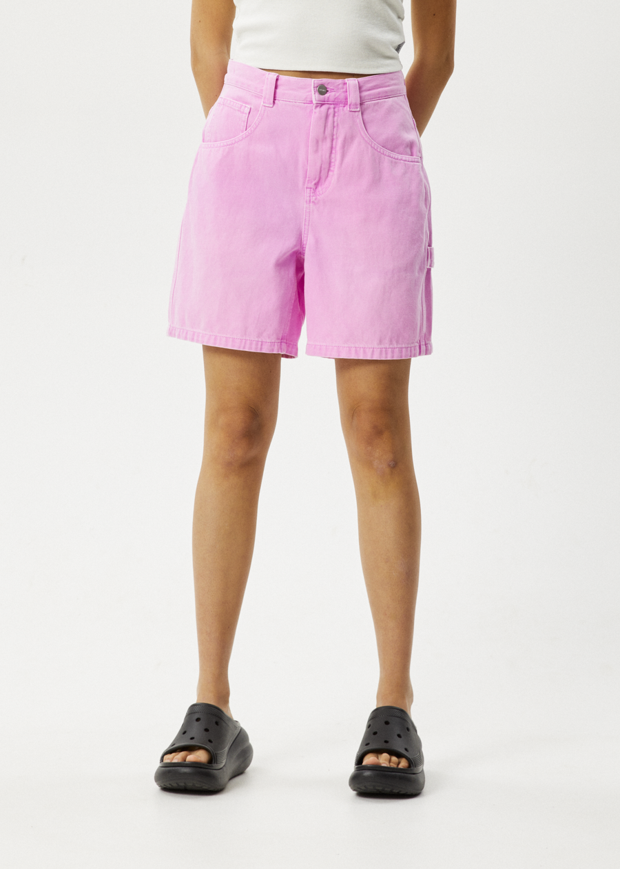AFENDS Womens Emilie - Denim Workwear Short - Faded Candy