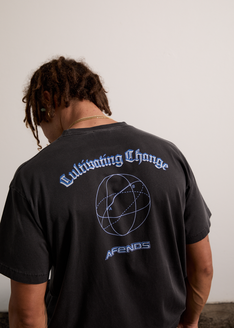 AFENDS Mens Globalisation - Boxy Tee - Stone Black