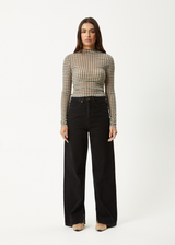 AFENDS Womens Gambet -  Sheer Long Sleeve Top - Black / Sand - Afends womens gambet   sheer long sleeve top   black / sand