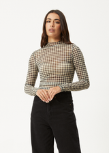 AFENDS Womens Gambet -  Sheer Long Sleeve Top - Black / Sand - Afends womens gambet   sheer long sleeve top   black / sand