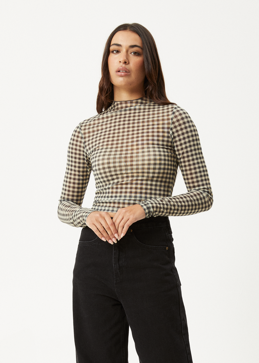 AFENDS Womens Gambet - Sheer Long Sleeve Top - Black / Sand