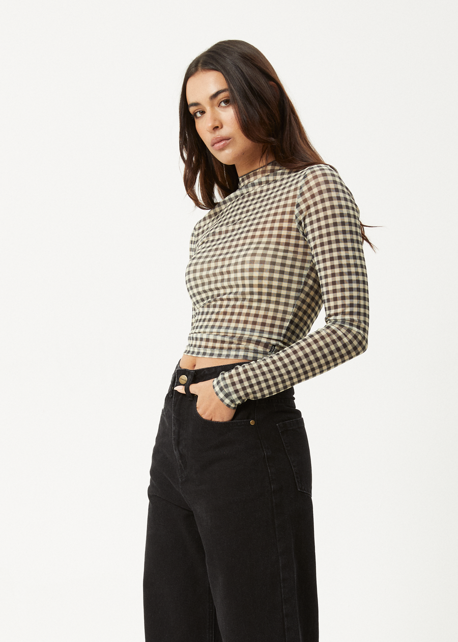 AFENDS Womens Gambet - Sheer Long Sleeve Top - Black / Sand