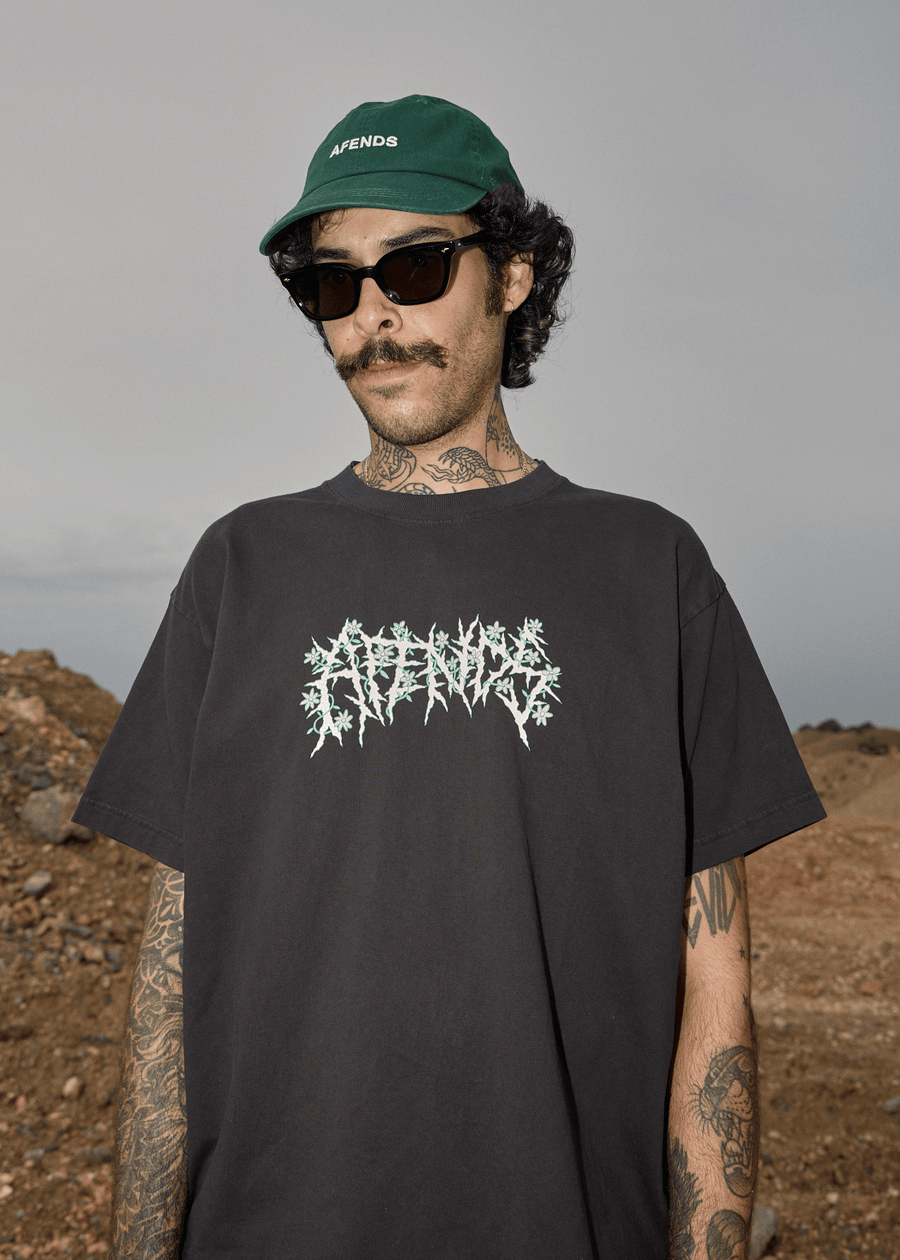 AFENDS Mens Heavy Petal - Heavyweight Boxy Tee - Stone Black