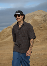 AFENDS Mens Dusk - Seersucker Check Shirt - Black Check - Afends mens dusk   seersucker check shirt   black check