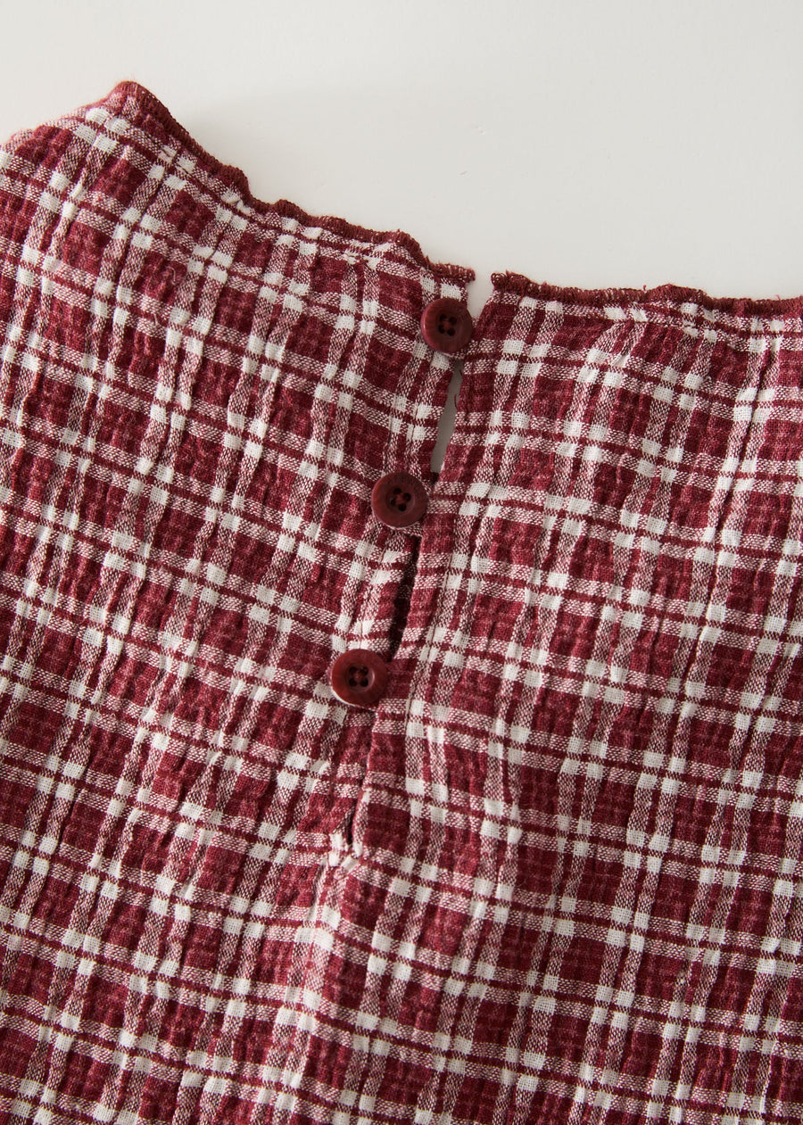 AFENDS Womens Base - Seersucker Midi Dress - Burgundy Check