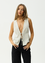 AFENDS Womens Legacy - Seersucker Sleeveless Top - Boa Check - Afends womens legacy   seersucker sleeveless top   boa check