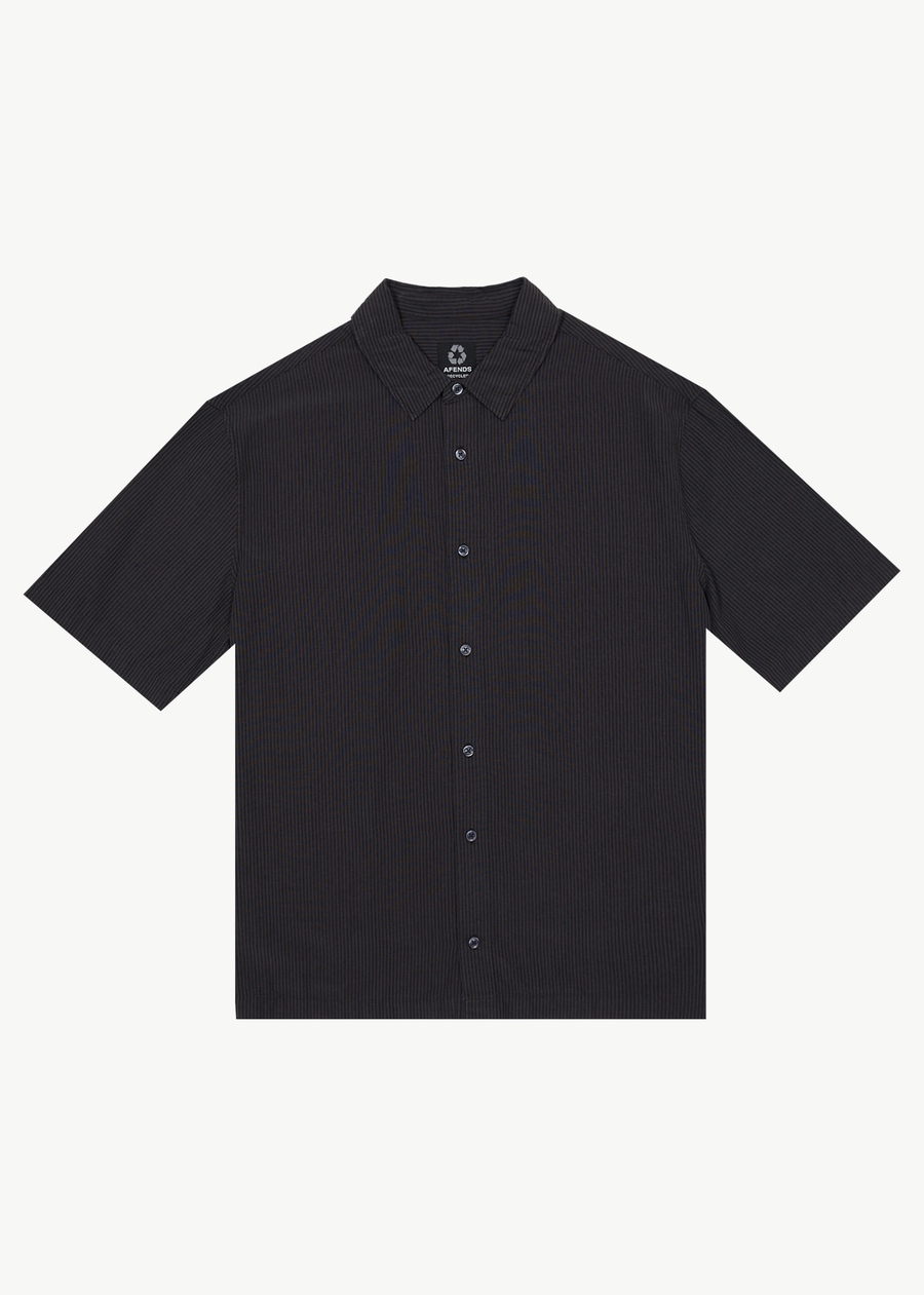 AFENDS Mens Intergalactic - Short Sleeve Shirt - Black Stripe 