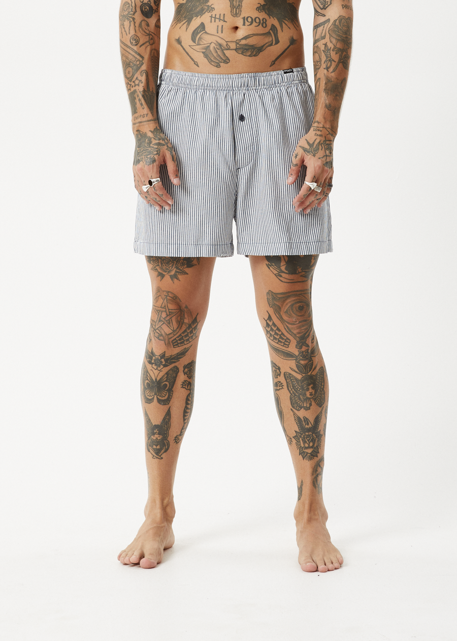AFENDS Mens Intergalactic - Boxer Short - Navy Stripe