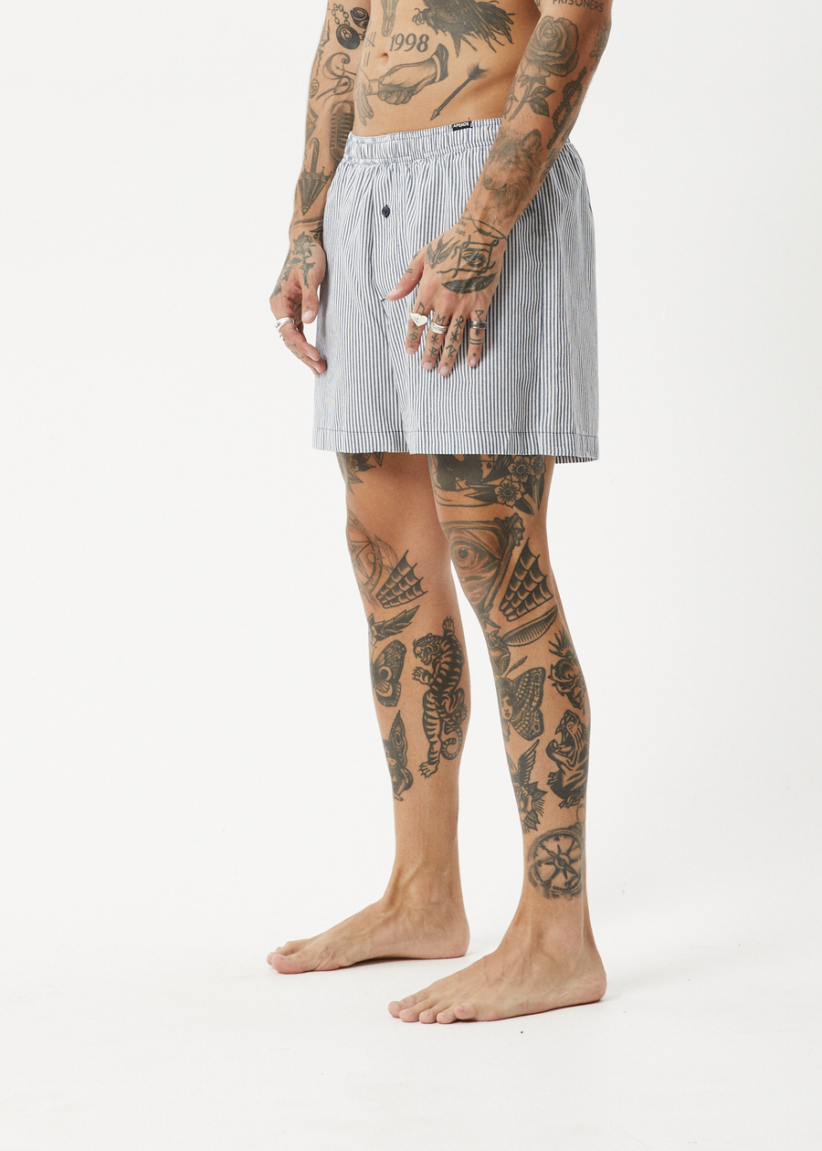 AFENDS Mens Intergalactic - Boxer Short - Navy Stripe