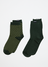 AFENDS Womens Lonnie - Socks Two Pack - Hunter Green - Afends womens lonnie   socks two pack   hunter green