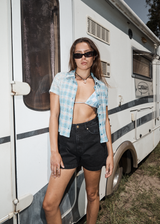 AFENDS Womens Position - Seersucker Short Sleeve Shirt - Lake Check - Afends womens position   seersucker short sleeve shirt   lake check