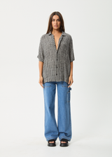 AFENDS Mens Asta - Seersucker Regular Shirt - Steel Check - Afends mens asta   seersucker regular shirt   steel check