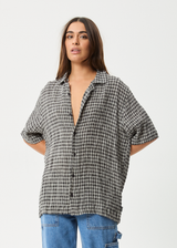 AFENDS Mens Asta - Seersucker Regular Shirt - Steel Check - Afends mens asta   seersucker regular shirt   steel check