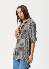 AFENDS Mens Asta - Seersucker Regular Shirt - Steel Check - Afends mens asta   seersucker regular shirt   steel check