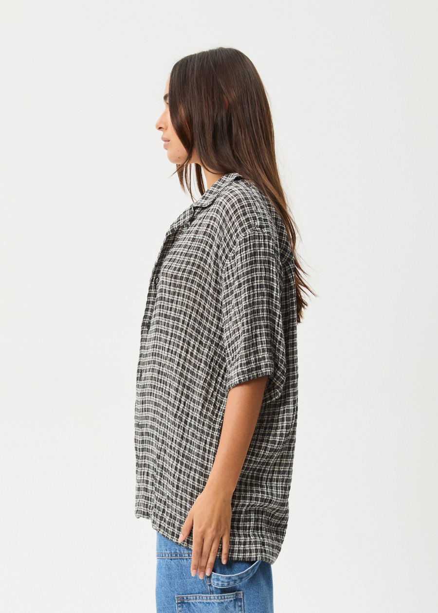 AFENDS Mens Asta - Seersucker Regular Shirt - Steel Check