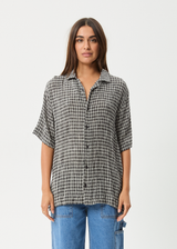AFENDS Mens Asta - Seersucker Regular Shirt - Steel Check - Afends mens asta   seersucker regular shirt   steel check