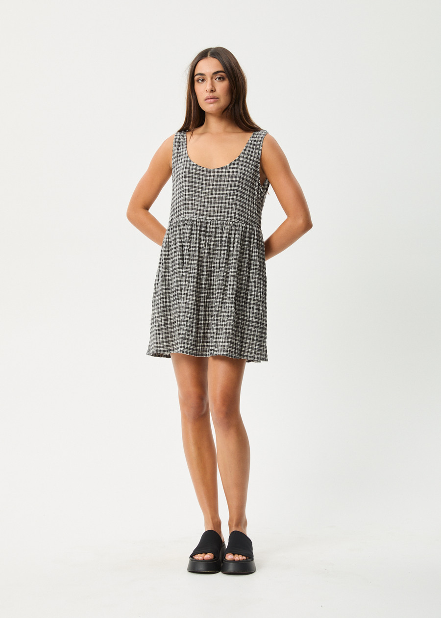AFENDS Womens Asta Jesse - Seersucker Mini Dress - Steel Check