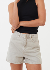 AFENDS Womens Seventy Threes - Denim High Waisted Short - Faded Cement - Afends womens seventy threes   denim high waisted short   faded cement