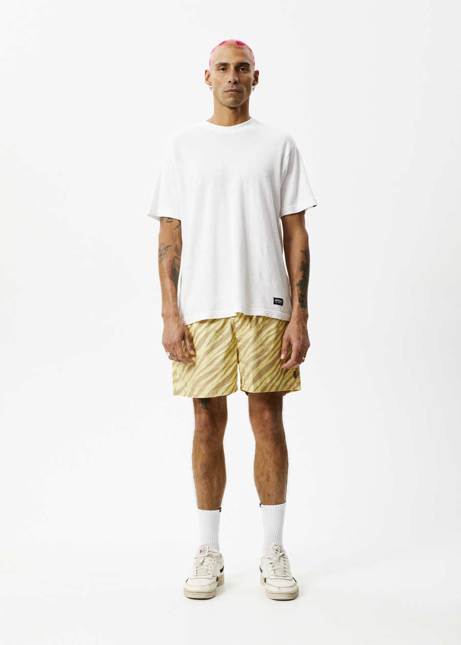 AFENDS Mens Baywatch Atmosphere - Elastic Waist Short - Butter Stripe