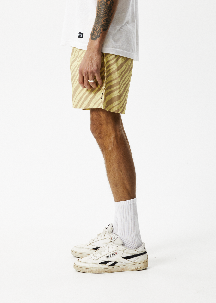 AFENDS Mens Baywatch Atmosphere - Elastic Waist Short - Butter Stripe