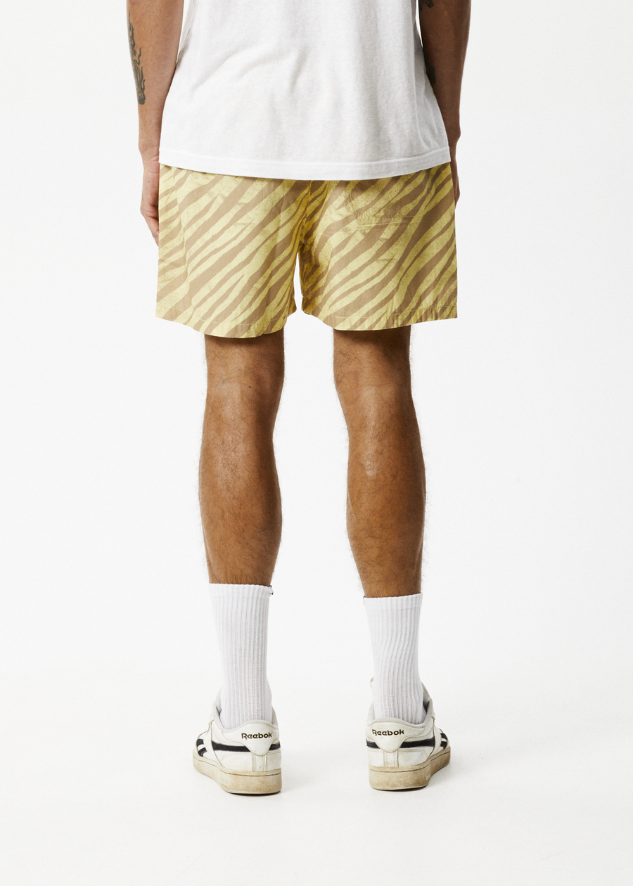 AFENDS Mens Baywatch Atmosphere - Elastic Waist Short - Butter Stripe