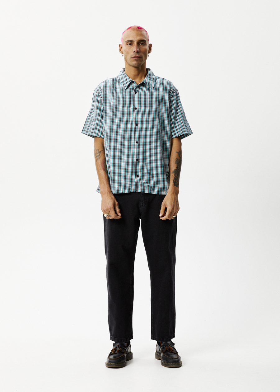 AFENDS Mens Checkers - Check Short Sleeve Shirt - Black 