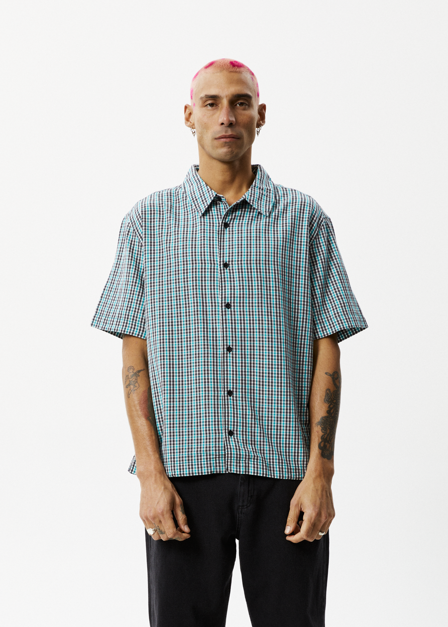 AFENDS Mens Checkers - Check Short Sleeve Shirt - Black 