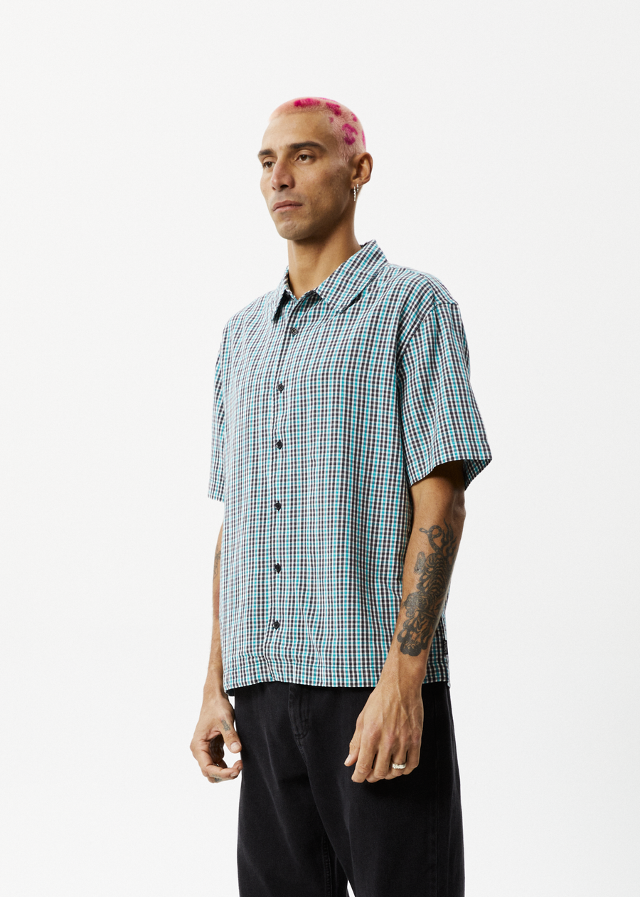 AFENDS Mens Checkers - Check Short Sleeve Shirt - Black 