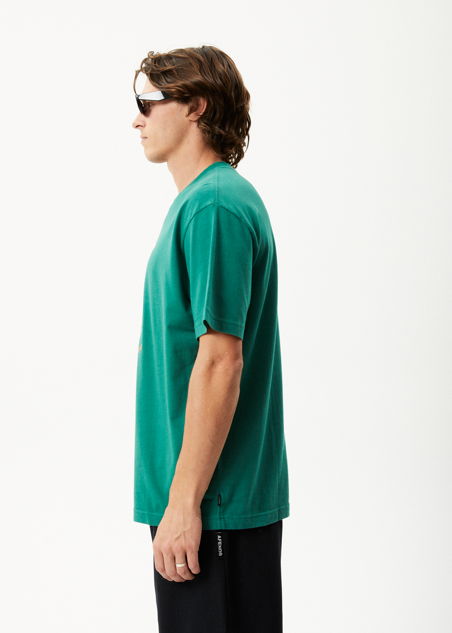 AFENDS Mens Communication - Retro Graphic Tee - Emerald