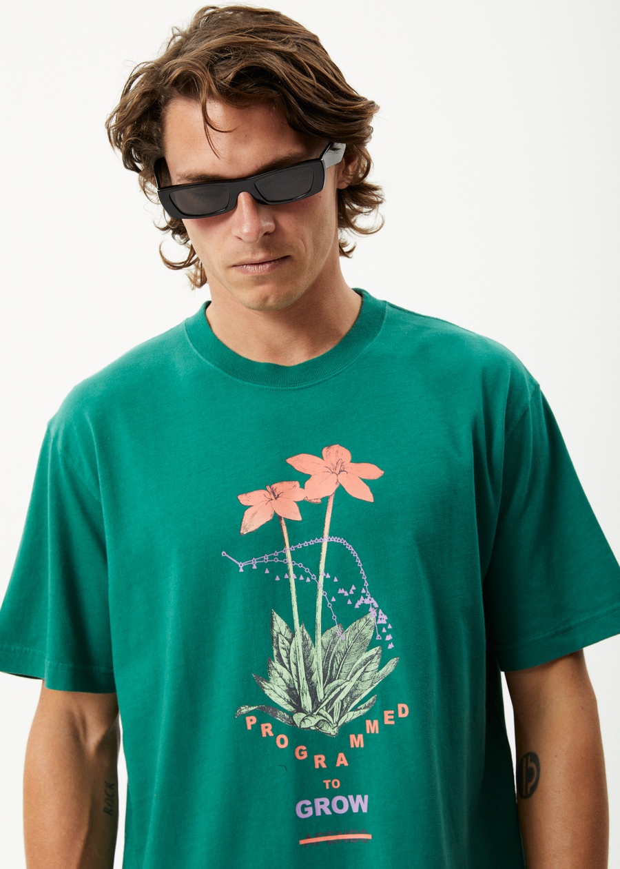 AFENDS Mens Communication - Retro Graphic Tee - Emerald