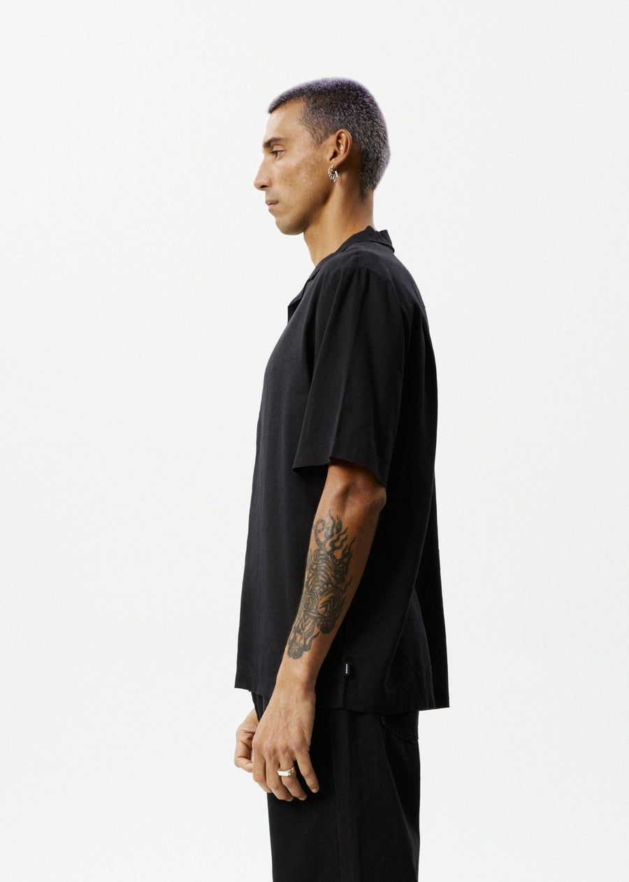 AFENDS Mens Daily - Cuban Short Sleeve Shirt - Black